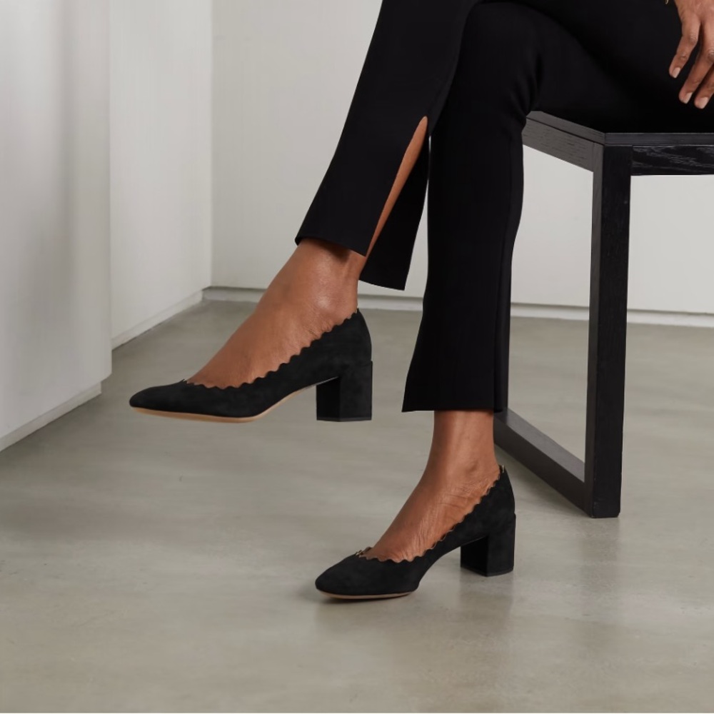 Chloe Black Suede Scalloped Pump